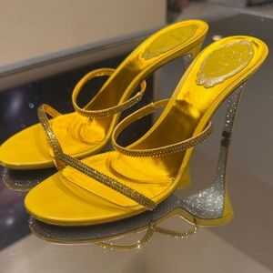 Rene Caovilla Vivid Canary Yellow Crystal Heels